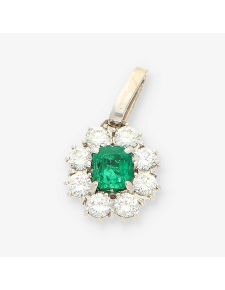 Colgante oro blanco, esmeralda y bri