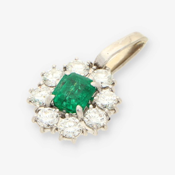 Colgante oro blanco, esmeralda y bri
