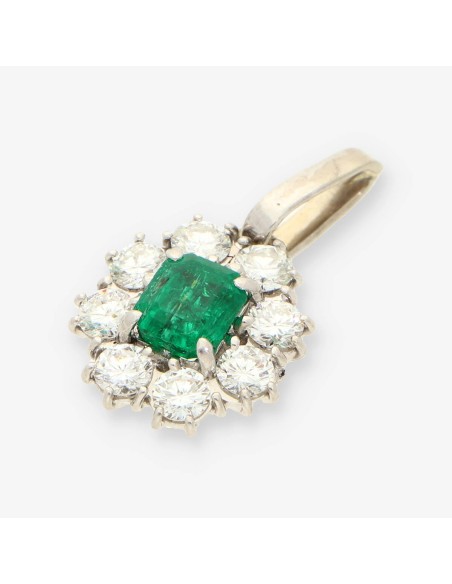 Colgante oro blanco, esmeralda y bri