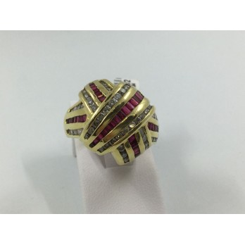 Anillo ancho en oro, brillantes y rubÃ­es