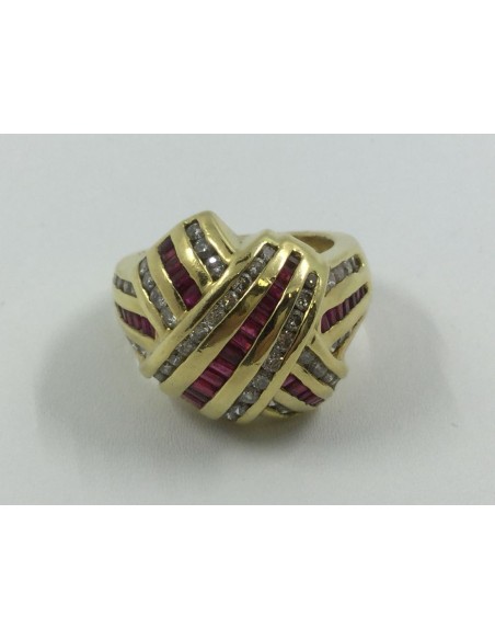 Anillo ancho en oro, brillantes y rubÃ­es
