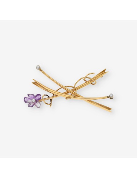 Broche de oro con brillantes y piedras de color