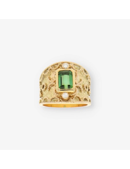Anillo oro, piedra verde y bri