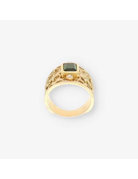 Anillo oro, piedra verde y bri