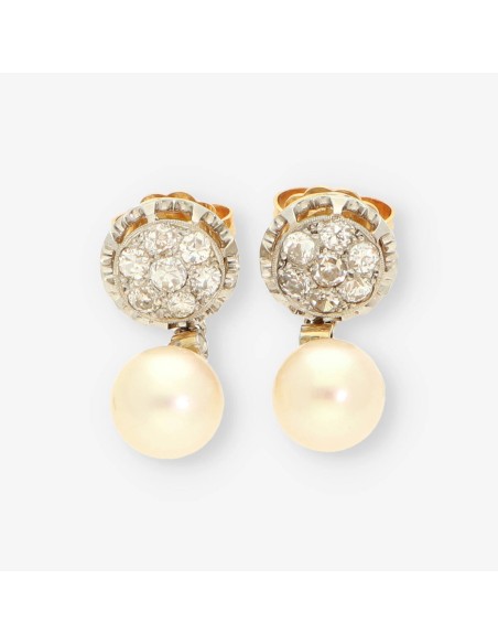 Pendientes oro blanco perlas y diamantes