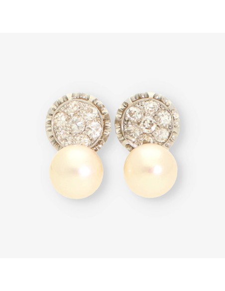 Pendientes oro blanco perlas y diamantes