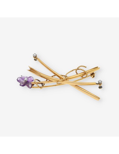 Broche de oro con brillantes y piedras de color