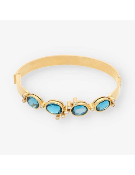 Esclava oro, piedra azul y bri