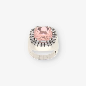 Anillo oro blanco y piedra rosa 2