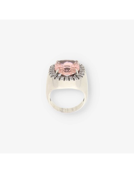Anillo oro blanco y piedra rosa