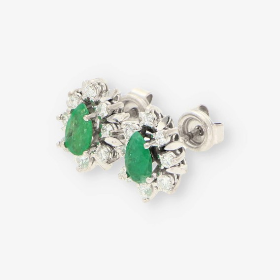 Pendientes oro blanco, esmeralda y bri