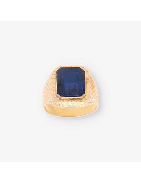 Anillo oro y piedra azul