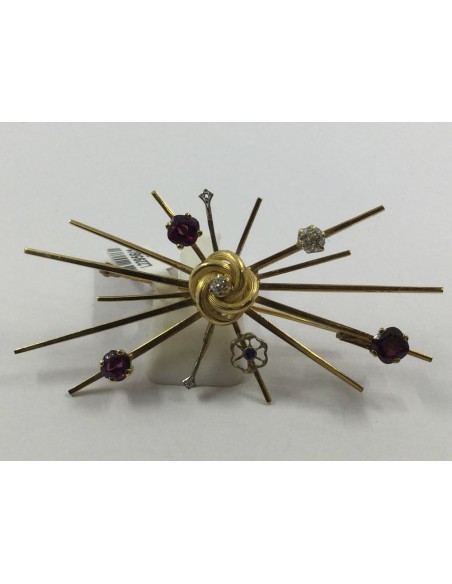 Broche de oro, brillantes y piedras de color