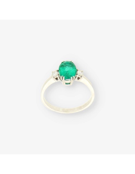 Anillo oro blanco, esmeralda y bri