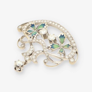 Broche oro blanco esmalte y bri 2