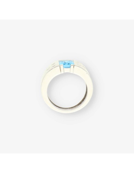 Anillo oro blanco piedra azul y bri