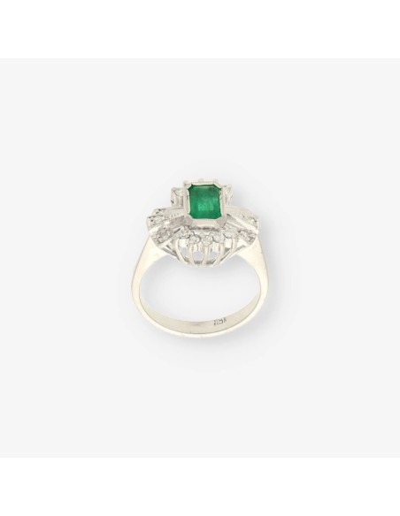 Anillo oro blanco esmeralda y bri