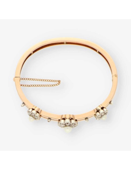 Esclava vintage oro diamantes y perla