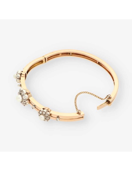 Esclava vintage oro diamantes y perla