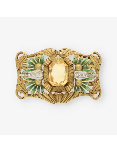 Broche oro esmalte y diamantes