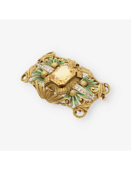 Broche oro esmalte y diamantes