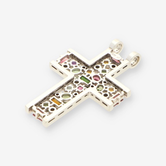 Cruz oro blanco piedras colores y bri