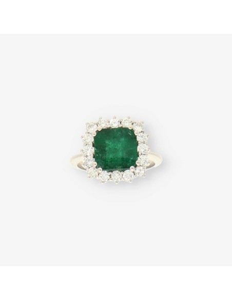 Anillo oro blanco esmeralda y bri