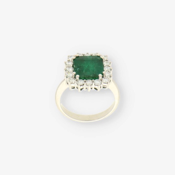 Anillo oro blanco esmeralda y bri