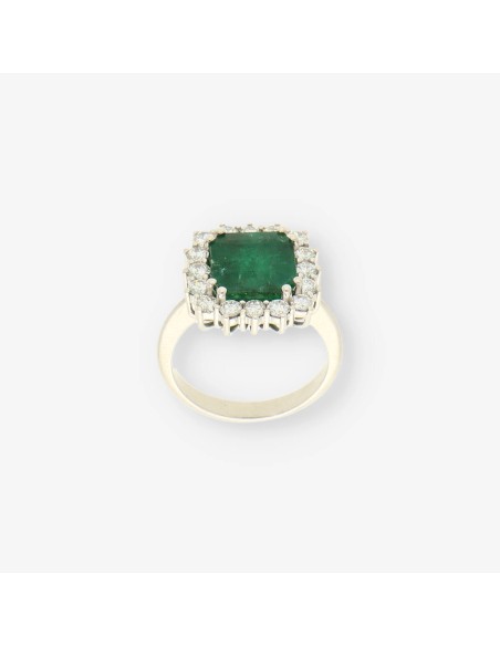 Anillo oro blanco esmeralda y bri
