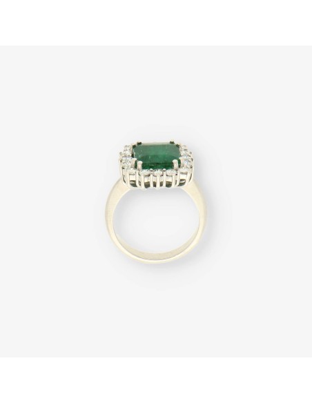 Anillo oro blanco esmeralda y bri