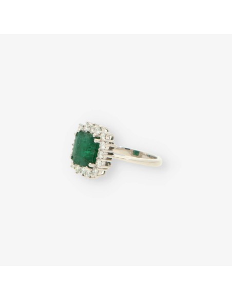 Anillo oro blanco esmeralda y bri