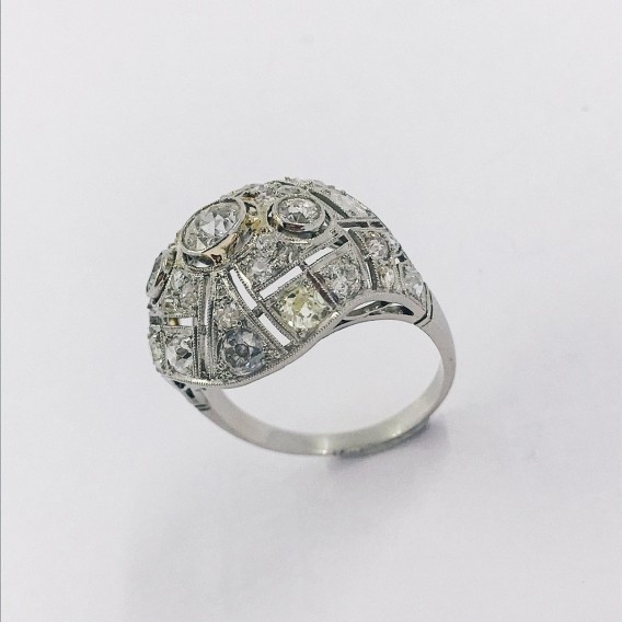 Anillo vintage en oro blanco 18kt con brillantes