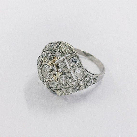 Anillo vintage en oro blanco 18kt con brillantes