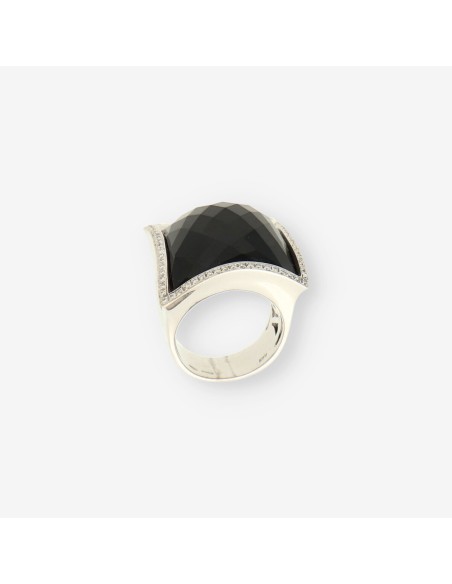 Anillo oro blanco onix y bri
