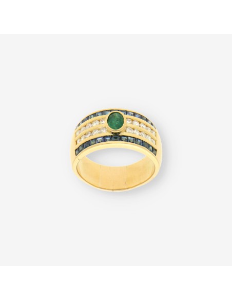 Anillo oro brillante zafiro esmeralda