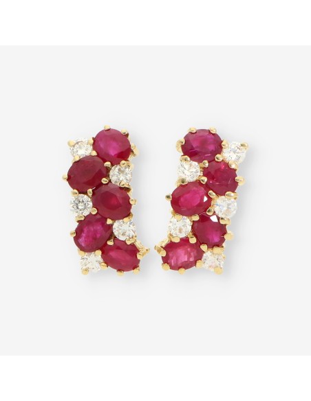 Pendientes oro piedra roja circonitas