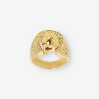 Anillo herradura con caballo oro 2