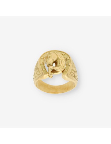 Anillo herradura con caballo oro