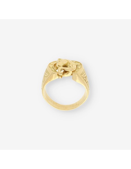 Anillo herradura con caballo oro