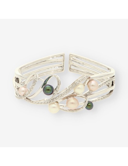 Pulsera esclava oro bl. y brillantes14Kt