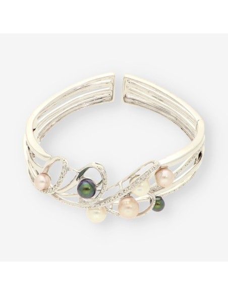 Pulsera esclava oro bl. y brillantes14Kt