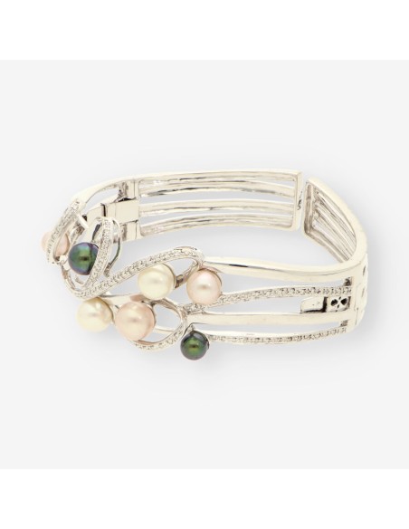 Pulsera esclava oro bl. y brillantes14Kt