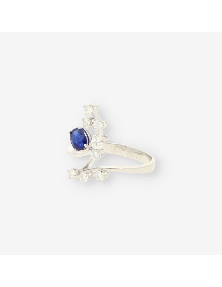 Anillo oro bl. zafiro y brillantes