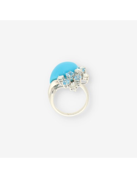 Anillo oro blanco, brillantes y turquesa