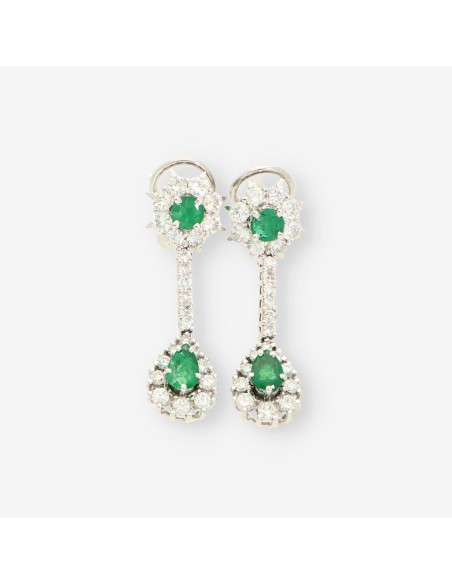 Pendientes largos oro bl. esm. y bri