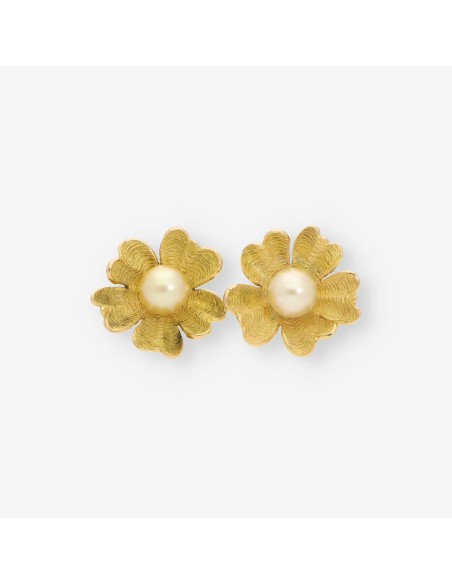 Pendientes oro flor con perlas