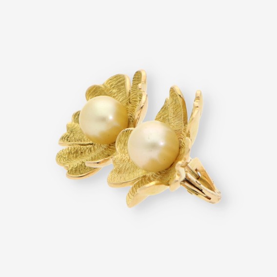 Pendientes oro flor con perlas