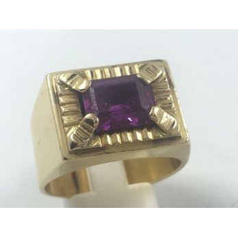 Anillo sello para caballero en oro y amatista