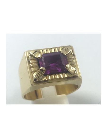 Anillo sello para caballero en oro y amatista