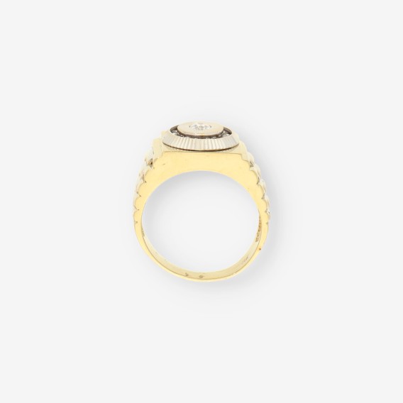 Anillo oro bl., amarillo y circonitas